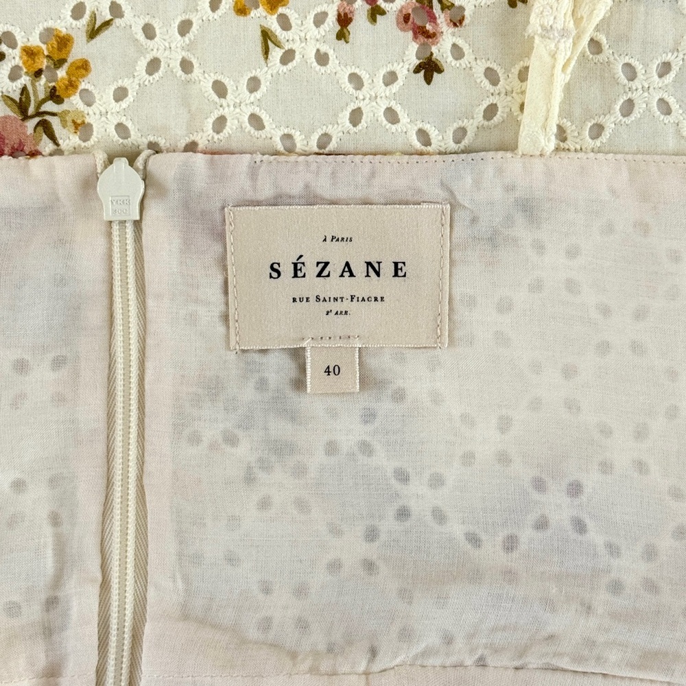 NWOT Sezane Midi Off-White Floral Chiaretta Cotton Dress - Picture 7 of 8